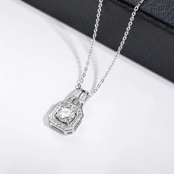 Certified 2ct. t.w. Moissanite Diamond Square Halo Pendant Necklace NEW - Picture 9 of 15